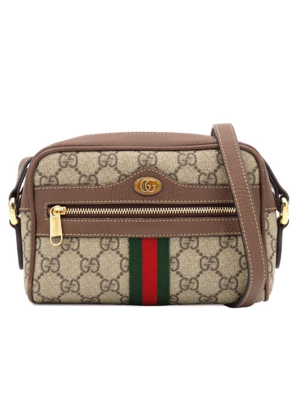 Gucci Ophidia Mini Bag GG Supreme Canvas Leather Beige Dark Brown